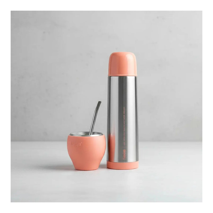 Set Mate Keep 230 ml con Bombilla + Termo Bala 500 ml Coral + Grabado