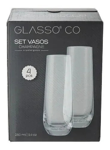 Set 4 Vasos Champagne Espumante Vidrio 280ml Glasso