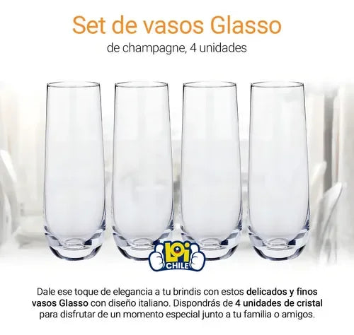 Set 4 Vasos Champagne Espumante Vidrio 280ml Glasso