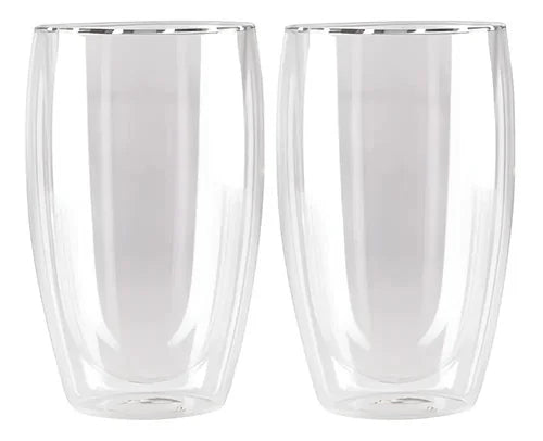 Set 2 Vasos Vidrio Doble Pared Transparente 473 Ml Para Café Glasso