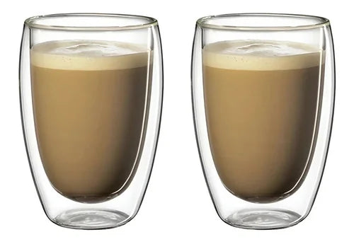 Set 2 Vasos Vidrio Doble Pared Transparente 473 Ml Para Café Glasso