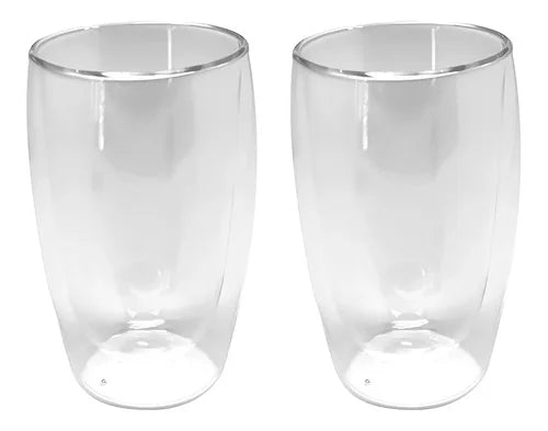 Set 2 Vasos Vidrio Doble Pared Transparente 473 Ml Para Café Glasso