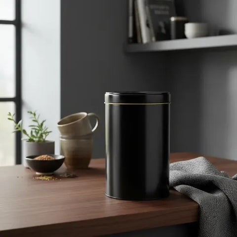 Lata Yerbera Cinlíndrica Negra Mate Matero + Grabado Laser Negro