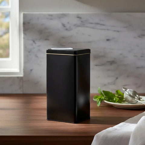 Lata Yerbera Rectangular Negra Mate Matero + Grabado Laser Negro