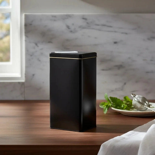 Lata Yerbera Rectangular Negra Mate Matero + Grabado Laser Negro