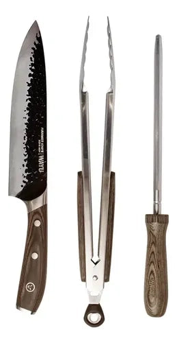 Kit Parrillero Premium Wayu 3 Piezas Con Estuche Y Cuchillo + Grabado