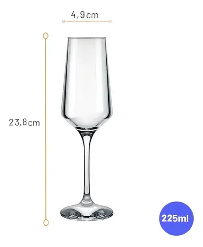 6 Copas Champagne Flauta Espumante 225cc Premium Nadir Transparente