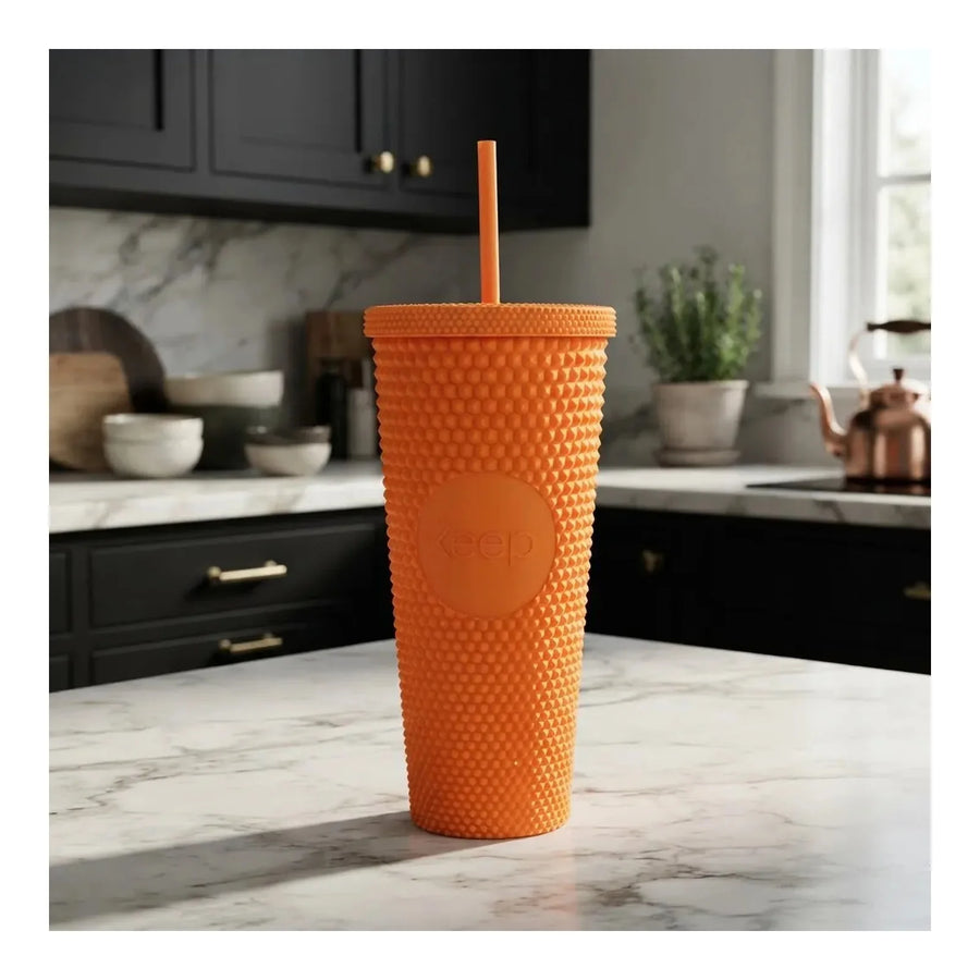 Vaso Tumbler Keep 710 ml con Bombilla Amarillo + Grabado Personalizado