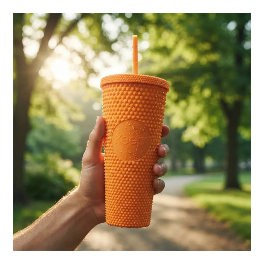 Vaso Tumbler Keep 710 ml con Bombilla Amarillo + Grabado Personalizado