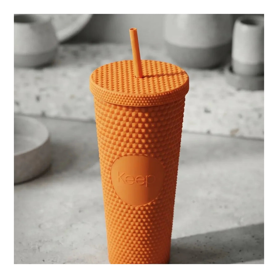Vaso Tumbler Keep 710 ml con Bombilla Amarillo + Grabado Personalizado
