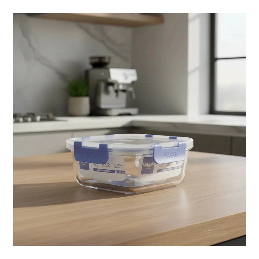 Contenedor Hermético de Vidrio Keep 520 ml Azul