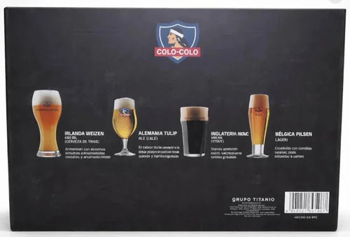 Pack De 4 Vasos Schoperos Colo Colo Beer Collection De Vidrio Para Cerveza Agua