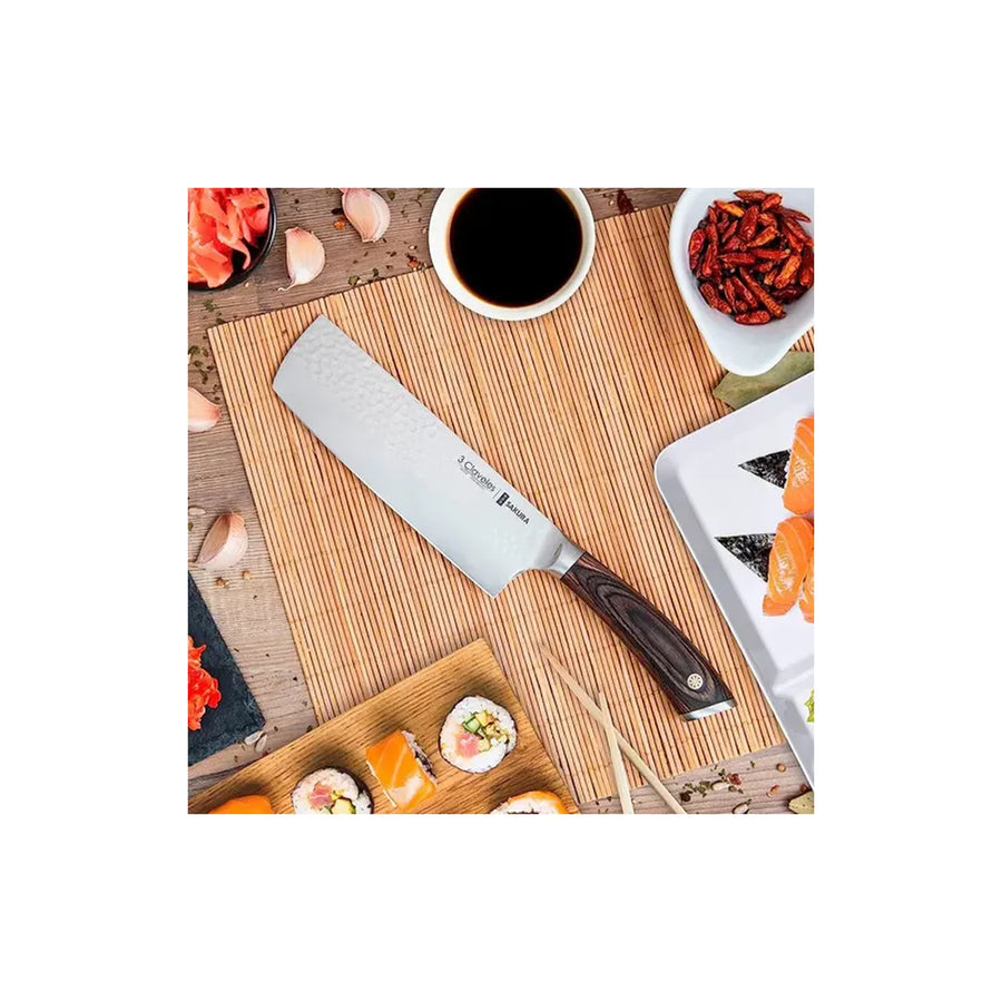 Cuchillo Usuba Sakura 3 Claveles 17 cm Mango Madera + Grabado Personalizado