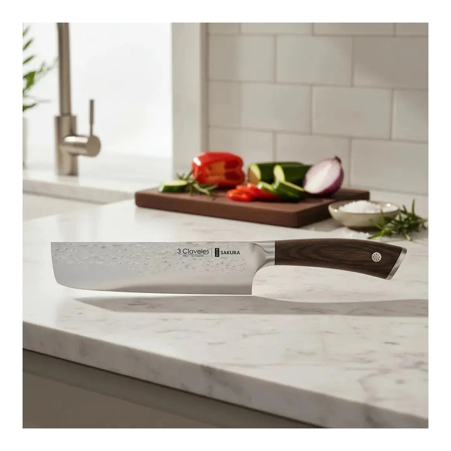 Cuchillo Usuba Sakura 3 Claveles 17 cm Mango Madera + Grabado Personalizado