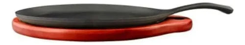 Plancha Sartén Ovalado 24 Cms Fierro + Base Madera Lugano Negro