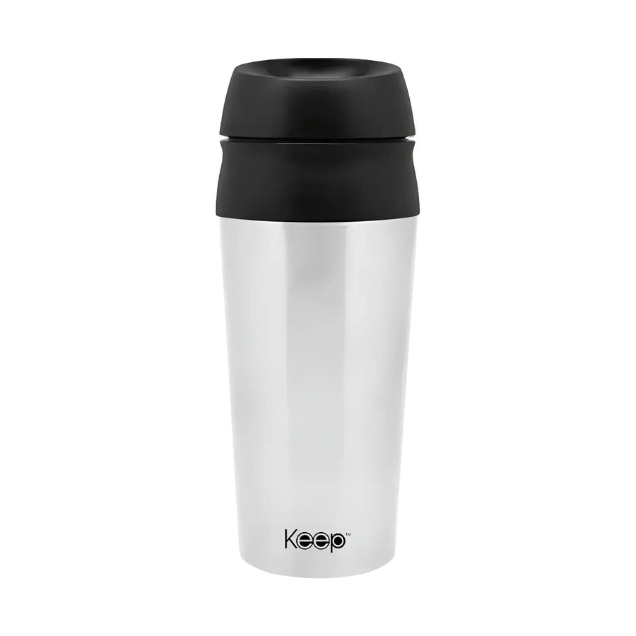 Mug Térmico Keep con Botón 450 ml Negro/Plateado + Grabado Personalizado