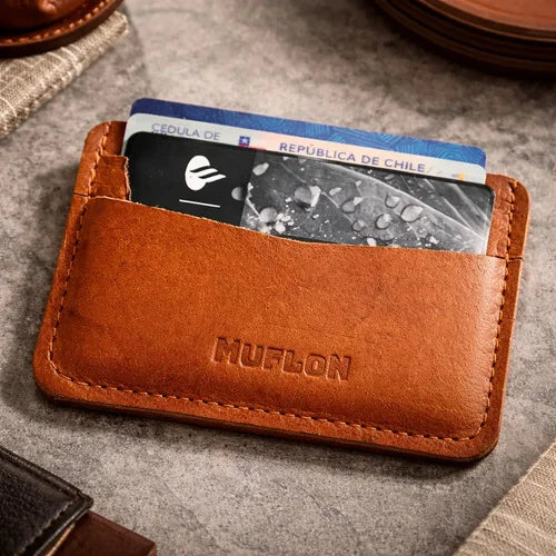 Tarjetero De Cuero Horizontal + Grabado Làser Gratis Café Cuero