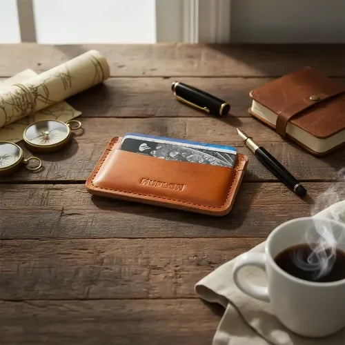 Tarjetero De Cuero Horizontal + Grabado Làser Gratis Café Cuero