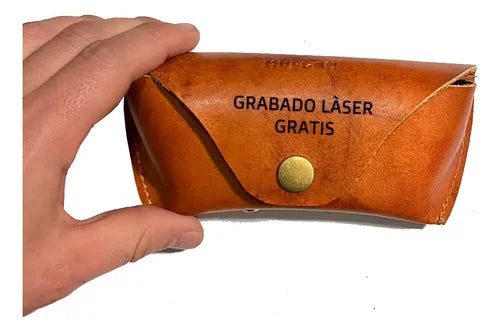 Estuche De Lentes De Cuero Artesanal + Grabado Laser Gratis Café
