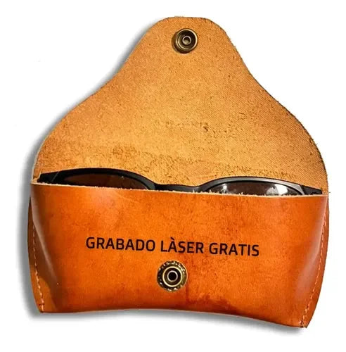Estuche De Lentes De Cuero Artesanal + Grabado Laser Gratis Café