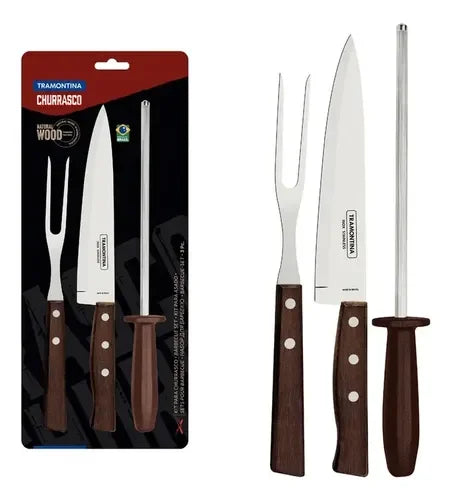 Kit Asado Tramontina 3 Piezas Mango de Madera