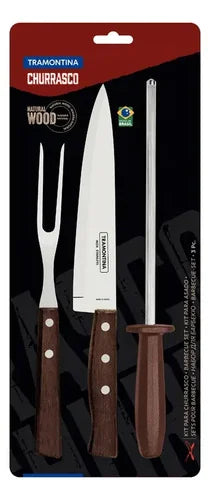 Kit Asado Tramontina 3 Piezas Mango de Madera