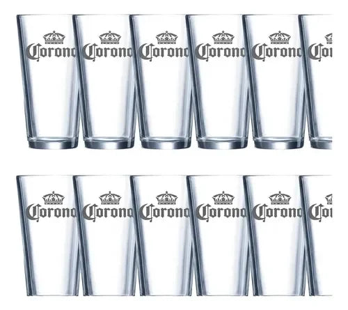 Pack X12 Vasos Grabado Corona Casale 490ml Azul Transparente