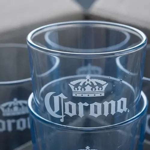 Pack X12 Vasos Grabado Corona Casale 490ml Azul Transparente