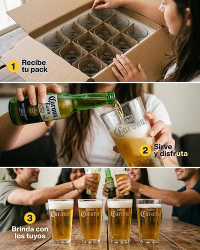 Pack X12 Vasos Grabado Corona Casale 490ml Azul Transparente