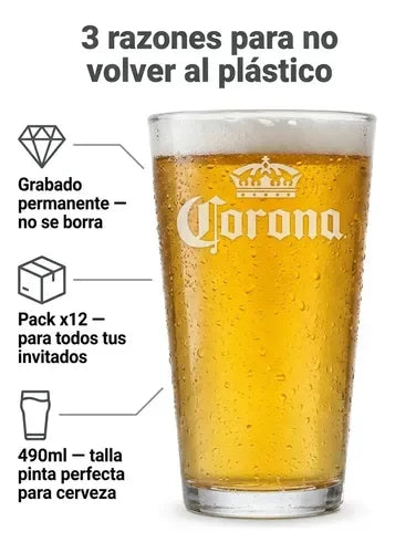 Pack X12 Vasos Grabado Corona Casale 490ml Azul Transparente
