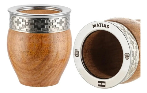 Mate Imperial Algarrobo Virola Alpaca Inox + Grabado Láser Cafe Acero Inoxidable