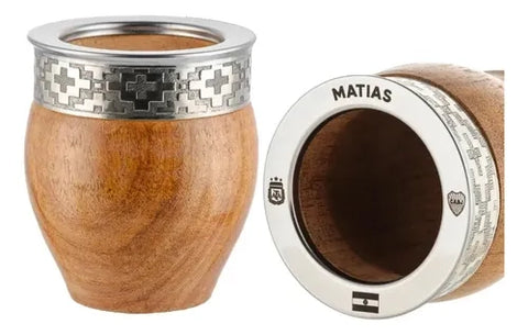 Mate Imperial Algarrobo Virola Alpaca Inox + Grabado Láser Cafe Acero Inoxidable