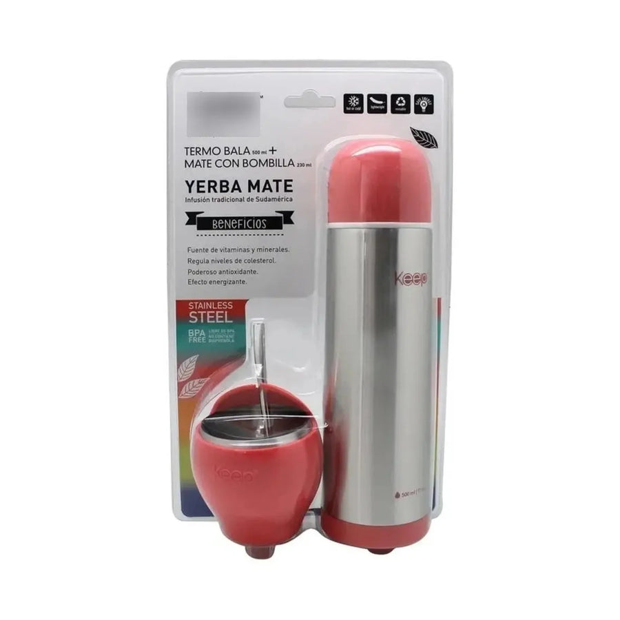 Set Mate Keep 230 ml con Bombilla + Termo Bala 500 ml Rosado + Grabado