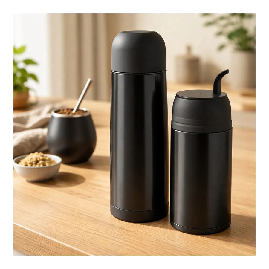 Set Matero Keep 400 ml + Termo Bala 500 ml Negro + Grabado Personalizado