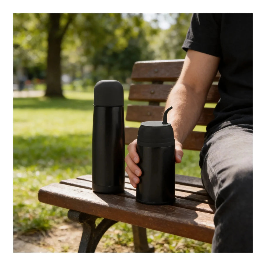 Set Matero Keep 400 ml + Termo Bala 500 ml Negro + Grabado Personalizado
