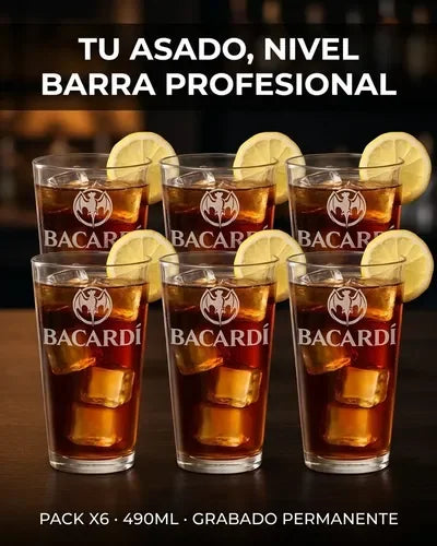 Vasos Ron Bacardi 490ml Pack X6 Roncola Grabado
