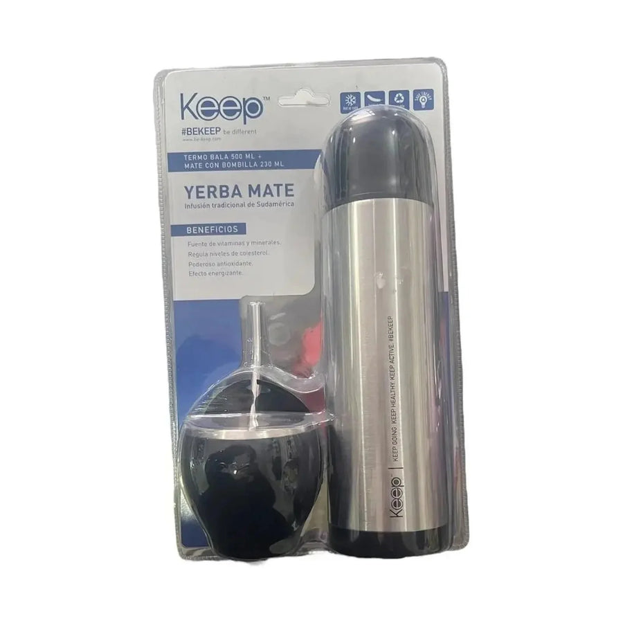 Set Mate Keep 230 ml con Bombilla + Termo Bala 500 ml Negro + Grabado