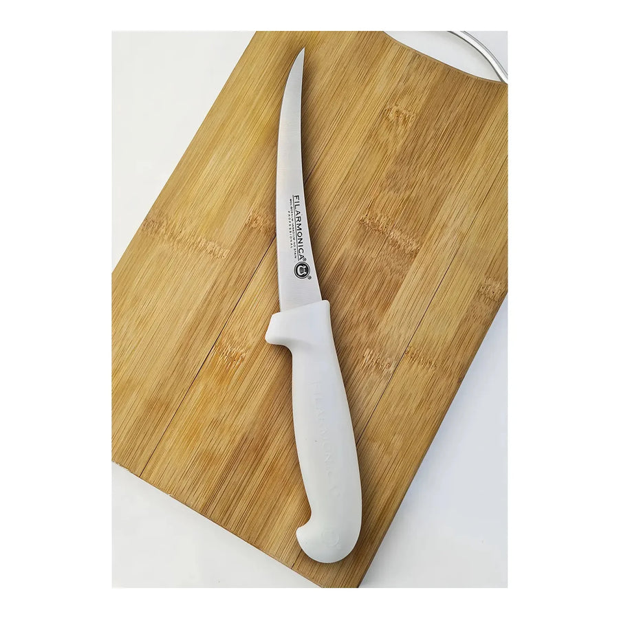 Cuchillo Deshuesador Curvo Filarmónica 15 cm Mango Blanco + Grabado