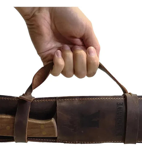 Set Parrillero Cuchillo Pincho Con Funda De Cuero Premium Maleta-sin-grabado