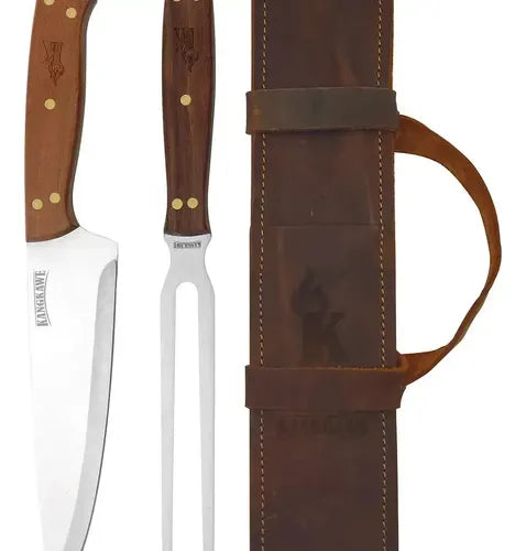 Set Parrillero Cuchillo Pincho Con Funda De Cuero Premium Maleta-sin-grabado