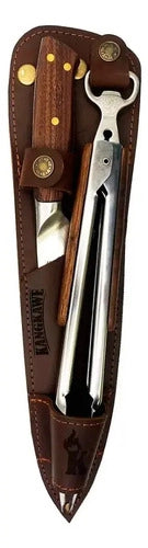 Set Cuchillo Catemu Tenaza Con Funda De Cuero Café + Grabado Marrón