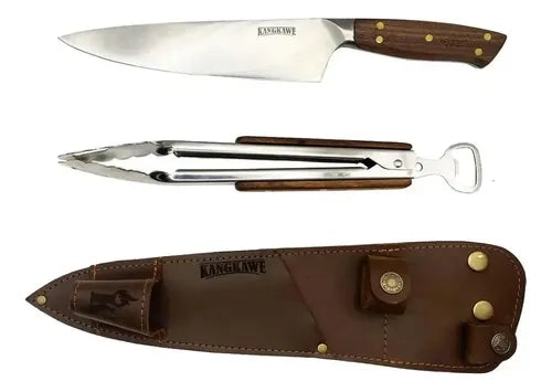 Set Cuchillo Catemu Tenaza Con Funda De Cuero Café + Grabado Marrón