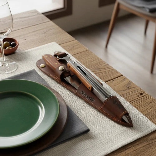 Set Cuchillo Catemu Tenaza Con Funda De Cuero Café + Grabado Marrón