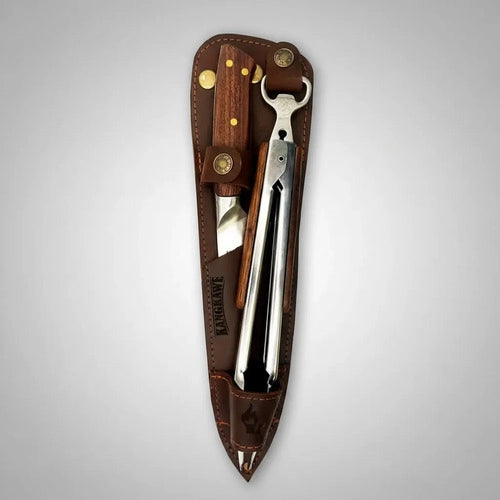 Set Cuchillo Catemu Tenaza Con Funda De Cuero Café + Grabado Marrón