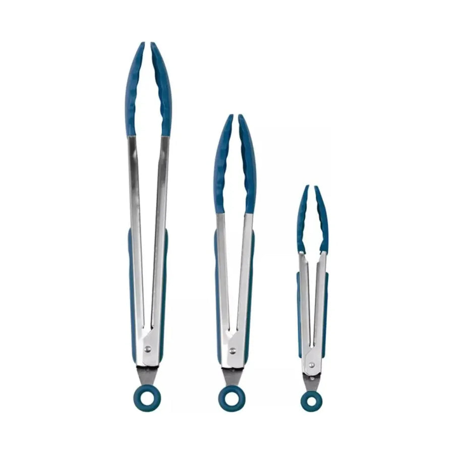 Set 3 Pinzas de Cocina FTA Silicona y Acero Inoxidable Azul
