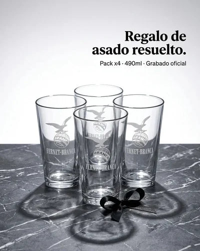 Vaso Fernet Pack X4 Branca 490ml Asado Parrilla Botella Transparente
