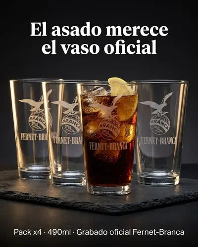 Vaso Fernet Pack X4 Branca 490ml Asado Parrilla Botella Transparente
