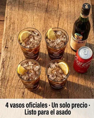 Vaso Fernet Pack X4 Branca 490ml Asado Parrilla Botella Transparente