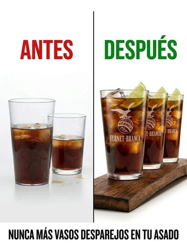 Vaso Fernet Pack X4 Branca 490ml Asado Parrilla Botella Transparente
