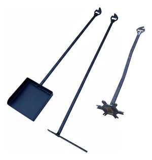 Set Pala Carbonera + Atizador + Limpia Parrilla Metal Acero